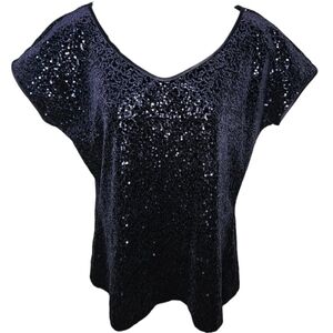 Armani Collection V-Neck Sequined Short Sleeve Top